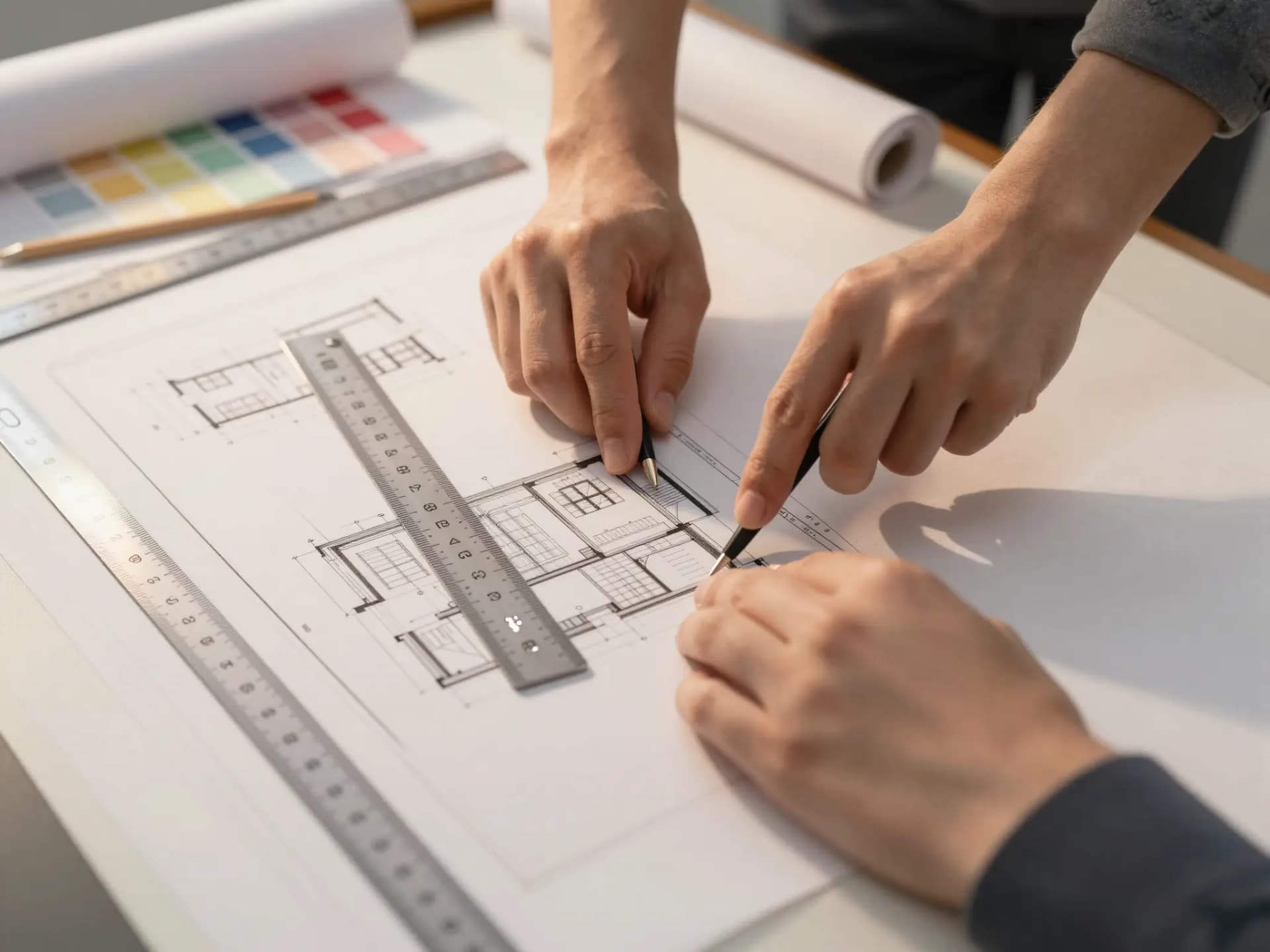 Étude de plans techniques sur table à dessin